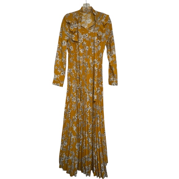 SOLD Women’s *M Floral Pleated Maxi Dress Fall Ruffle Collar and Bust Tie Neck - Picture 1 of 8